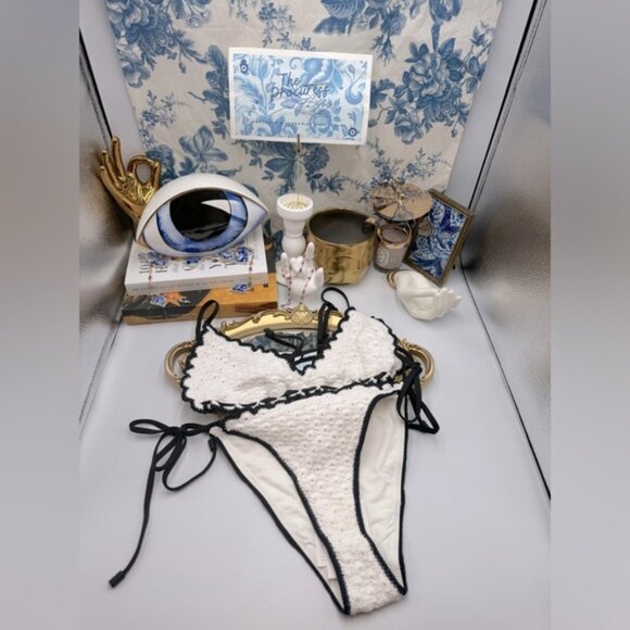 🆕 ZIMMERMANN 🧿 NWT Halliday Knit Scoop Bikini - Ivory/Black - Sz 2 - US 6 / 8 - Picture 2 of 14